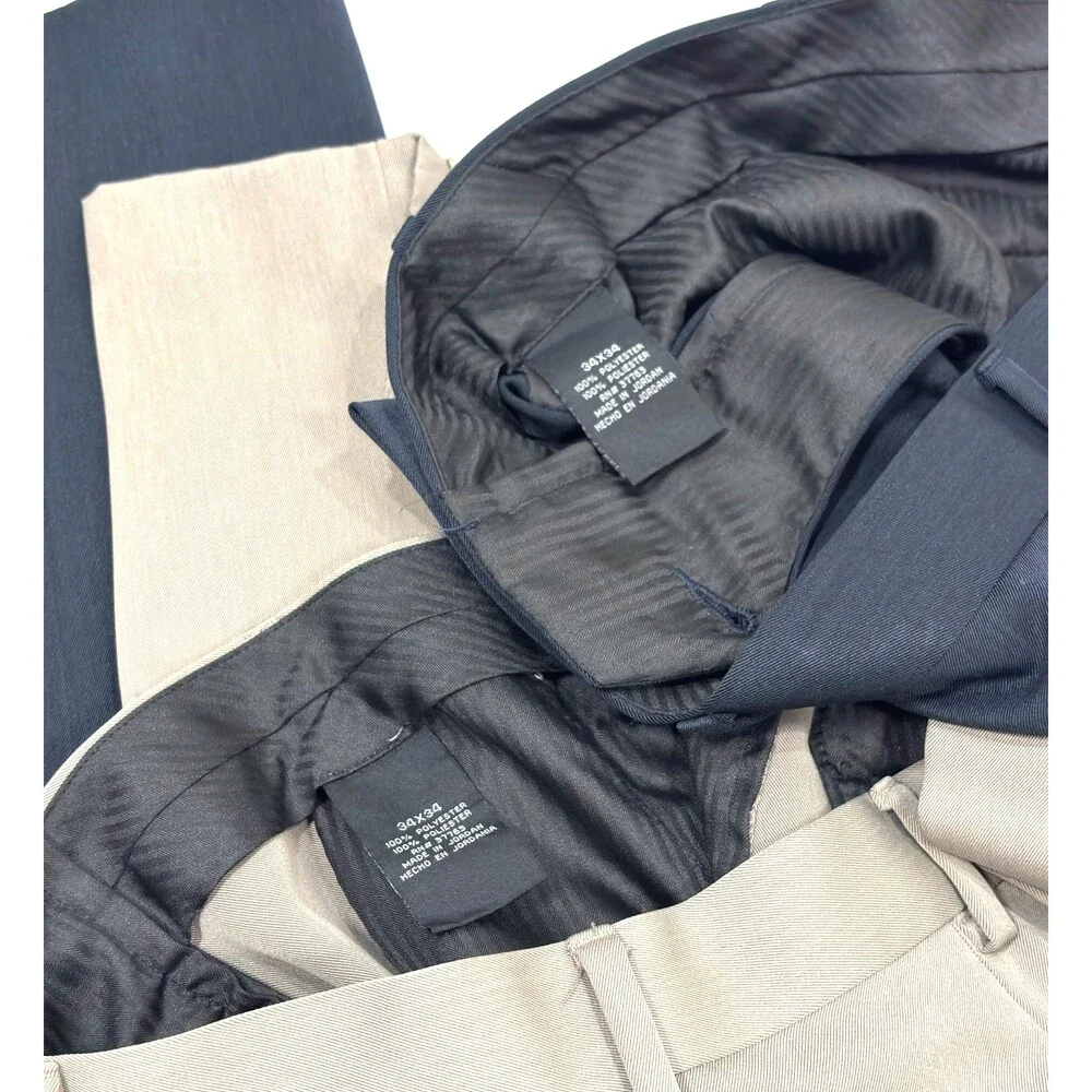 Axist 2 Pairs Men Dress Pants Slacks Navy Khaki - 34x34